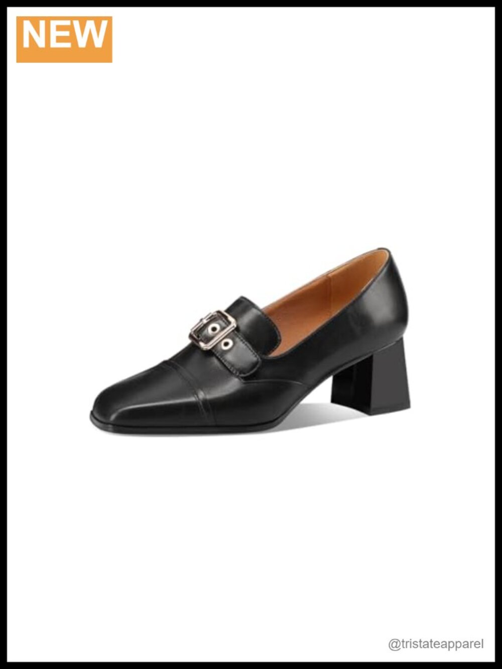 Square Toe Chunky Heel Genuine Leather Loafers Handmade Metal Buckle Slip-On